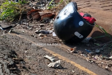 foto de Câmera mostra motociclista batendo em poste na Zona 6 de Maringá