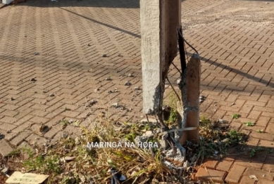 foto de Câmera mostra motociclista batendo em poste na Zona 6 de Maringá