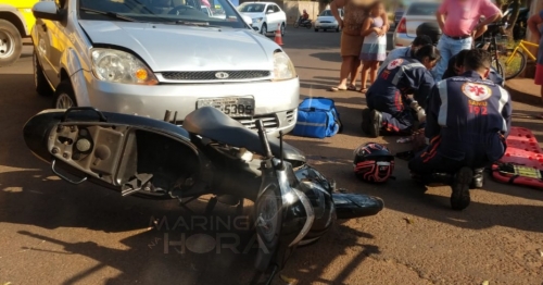 Motociclista fica ferida ao ser fechada por veículo em Paiçandu