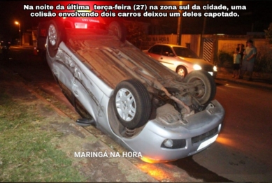 foto de Motorista bate em poste e capota carro na avenida Colombo em Maringá