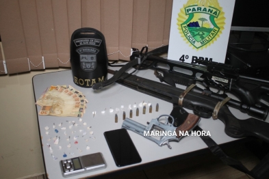 foto de ROTAM de Paiçandu realiza apreensão de arma e drogas, um homem que faz o uso de tornozeleira eletrônica foi preso