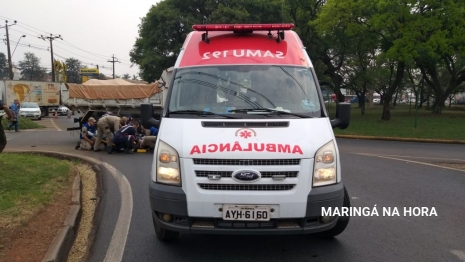 foto de Motoqueiro passa por debaixo de caminhão após acidente registrado hoje em Maringá 