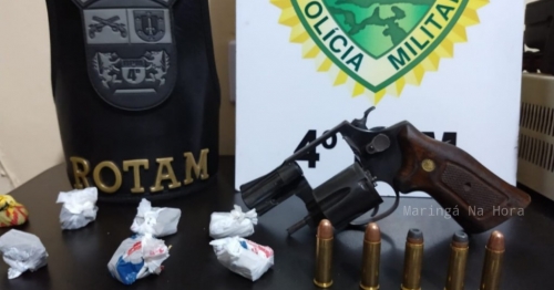 ROTAM realiza apreensão de drogas e arma de fogo em Paiçandu, um homem foi preso