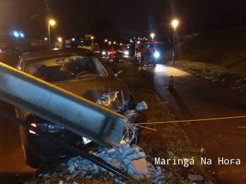 foto de Motorista fica ferido após perder o controle da direção de carro e bater contra poste em Paiçandu