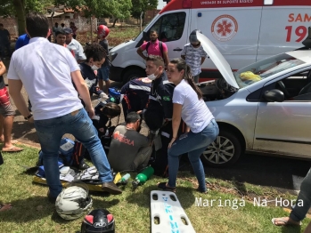 foto de Mulher fica com pé preso em ferragens após acidente entre moto e carro, em Maringá