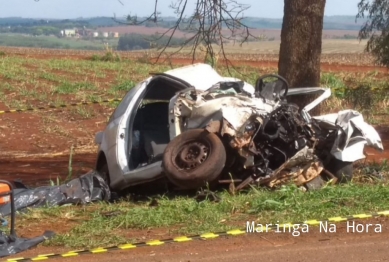 foto de Ao desviar de buraco professora bate carro em micro-ônibus e morre na na rodovia entre Marialva e o Distrito de Aquidaban