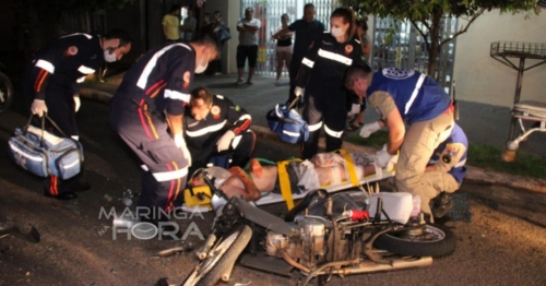 Motociclista fica gravemente ferido após bater moto em traseira de carro em Maringá