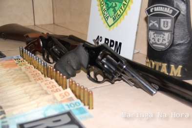 foto de Jovem é preso com três armas de fogo, munições e R$ 794 em dinheiro, em Maringá