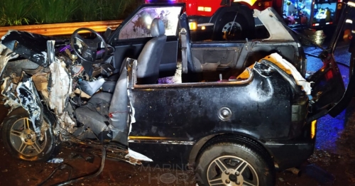 Motorista é socorrido em estado grave após colisão frontal na marginal do Contorno Norte de Maringá