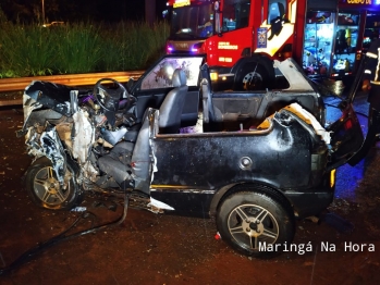 foto de Motorista é socorrido em estado grave após colisão frontal na marginal do Contorno Norte de Maringá