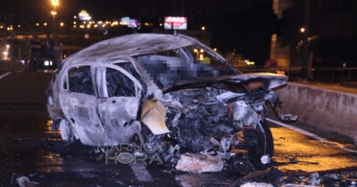 Carro explode e motorista morre carbonizado após batida em Maringá