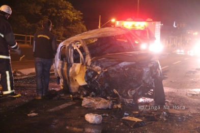 foto de Carro explode e motorista morre carbonizado após batida em Maringá