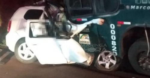 Colisão frontal entre carro e ônibus mata quatro pessoas na rodovia PR-317 próximo da ponte do rio Pirapó