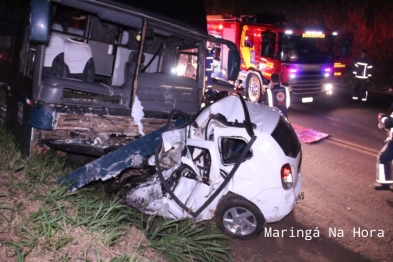 foto de Acidente entre ônibus e carro deixa 4 mortos na PR-317 entre as cidades de Maringá e Iguaraçu