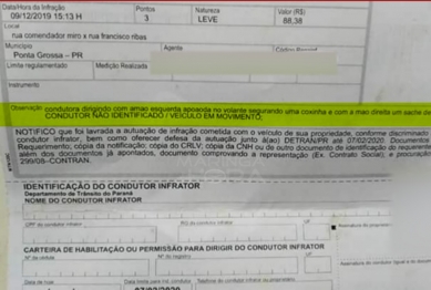 foto de Em Ponta Grossa, motorista é multada por comer coxinha enquanto dirige