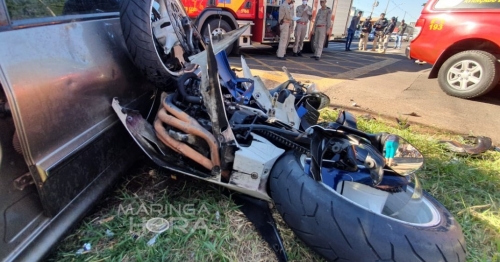 Motociclista é arremessado por vários metros após grave acidente em Maringá