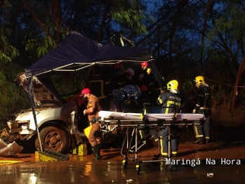 foto de Casal fica ferido após caminhonete bater contra árvore na PR-323