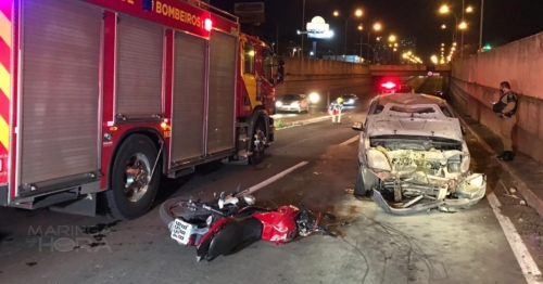 Motorista invade pista contrária da Avenida Colombo, atropela casal que ocupavam uma motocicleta em Maringá