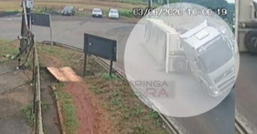 Vídeo mostra momento em que carreta tomba na rotatória do Shopping Catuaí de Maringá