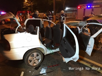 foto de Colisão frontal entre veículos deixa duas pessoas gravemente feridos no Contorno Sul de Maringá