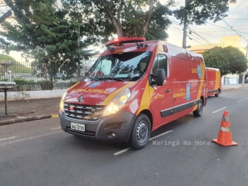 foto de Maringá; Casal em motocicleta é atropelado por caminhonete e motorista atinge carros estacionados e invade laboratório de hospital