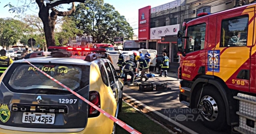 Motorista perde controle da direção, bate em utilitário e tomba o carro e deixa duas pessoas feridas, entre as vítimas, uma gestante