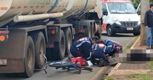 Após sofrer queda de bicicleta idoso tem pé esmagado por carreta