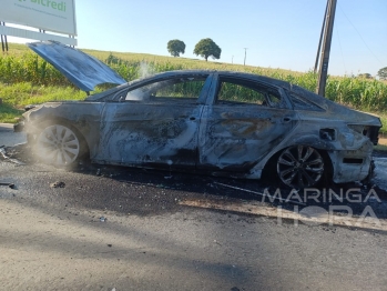 foto de Carro pega fogo na rodovia BR-376, no Jardim São Domingos