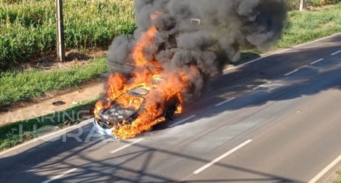 foto de Carro pega fogo na rodovia BR-376, no Jardim São Domingos