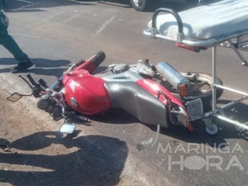 foto de Motociclista sofre uma fratura de punho, além de uma laceração na perna em acidente no Contorno Sul de Maringá