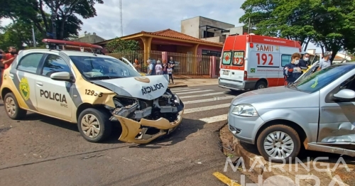 Motorista invade preferencial, e provoca acidente envolvendo viatura da Polícia Militar