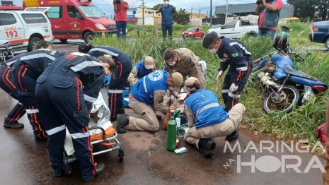 foto de Colisão entre picape e moto deixa pai e filha grávida feridos em Maringá