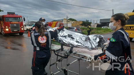 foto de Colisão entre picape e moto deixa pai e filha grávida feridos em Maringá