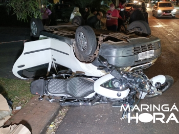 foto de Veja flagrante do momento em que carro capota e condutor fica ferido após acidente em Maringá