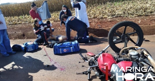 Motociclista sofre traumatismo craniano após sofrer acidente e é encaminhado para hospital de Maringá