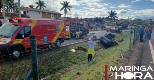 Carro capota na BR-376 e condutor acaba ficando ferido