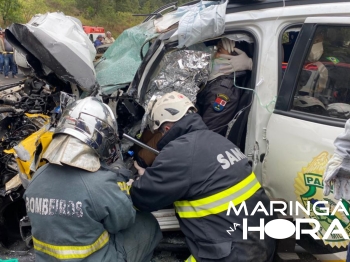 foto de Viatura da Polícia Rodoviária bate de frente com carro forte e Policial Militar é encaminhado a hospital de Sarandi em estado grave