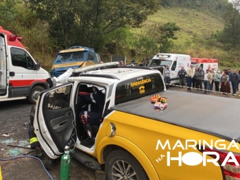 foto de Viatura da Polícia Rodoviária bate de frente com carro forte e Policial Militar é encaminhado a hospital de Sarandi em estado grave