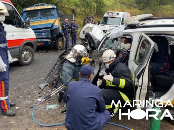 foto de Viatura da Polícia Rodoviária bate de frente com carro forte e Policial Militar é encaminhado a hospital de Sarandi em estado grave