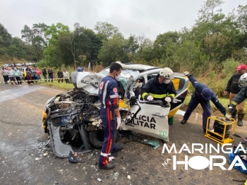 foto de Viatura da Polícia Rodoviária bate de frente com carro forte e Policial Militar é encaminhado a hospital de Sarandi em estado grave