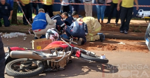 Motociclista fica em estado gravíssimo após sofrer acidente violento em Maringá