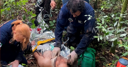 Homem cai no meio da mata e sofre ferimento grave no pescoço e precisa ser resgatado pela equipe Aérea do Samu de Maringá