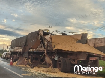 foto de Acidente envolvendo 3 carretas, deixa um ferido na BR-376 em Maringá