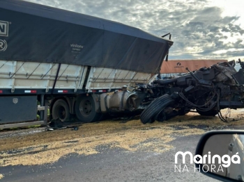 foto de Acidente envolvendo 3 carretas, deixa um ferido na BR-376 em Maringá