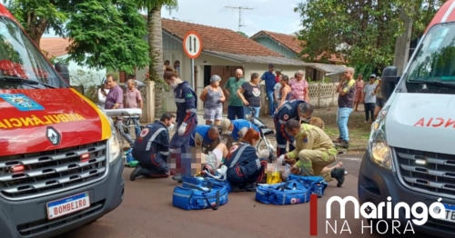 Colisão entre moto e caminhão deixa mãe e filha feridas em Maringá