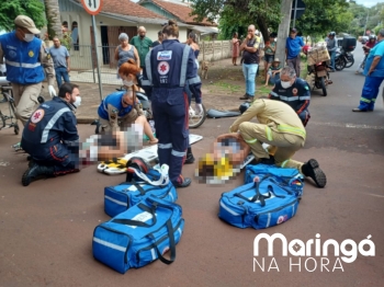 foto de Colisão entre moto e caminhão deixa mãe e filha feridas em Maringá